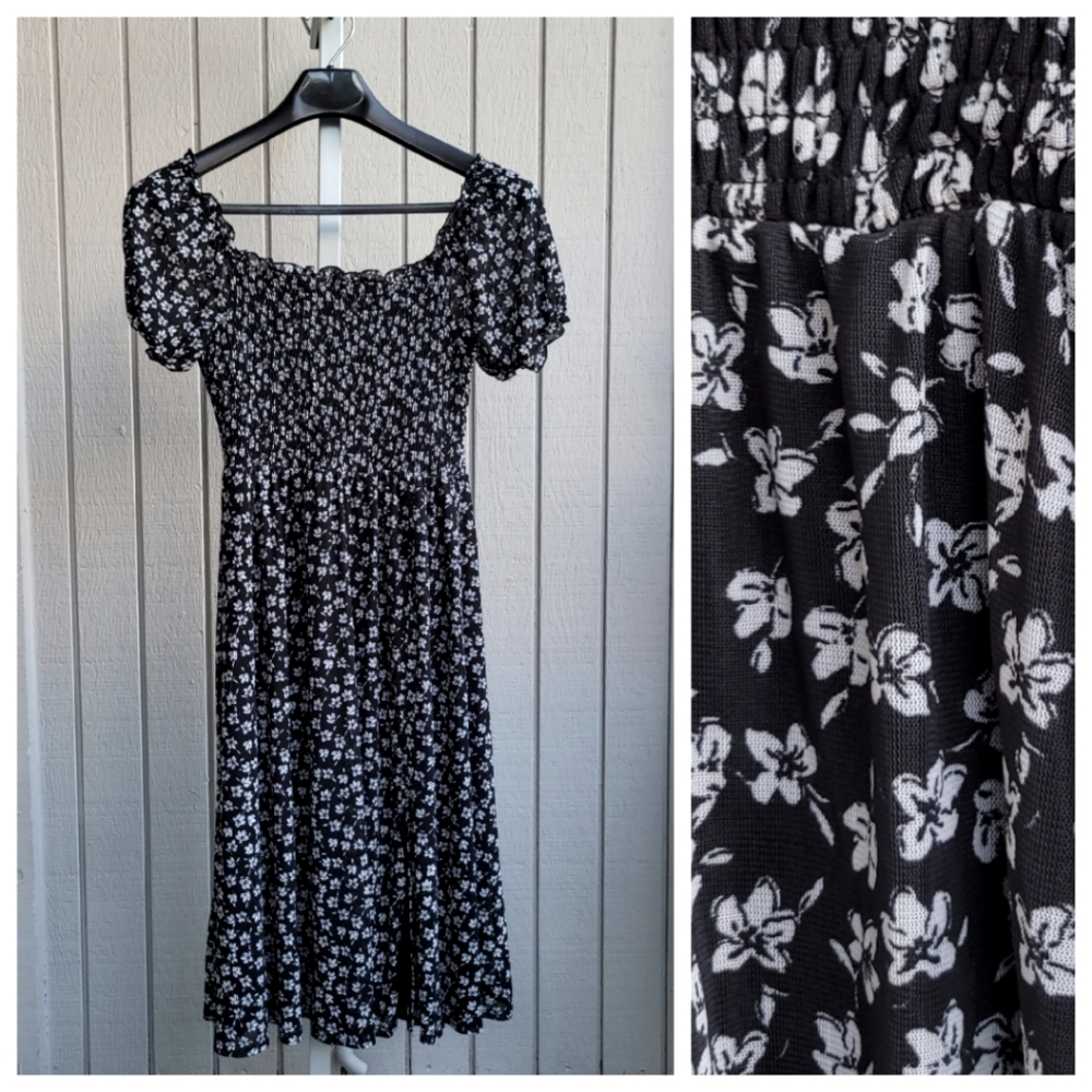 On or Off-the-Shoulder Comfy Stretchy Silky Flowy Floral Dress Mesh Lined